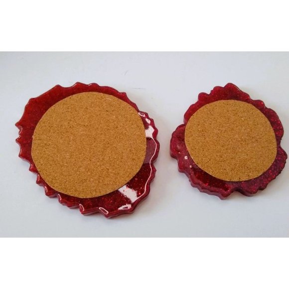 Coasters and Tea Light Candle Holders 5 Piece Set Red Glitter Handmade NEW - Picture 5 of 10